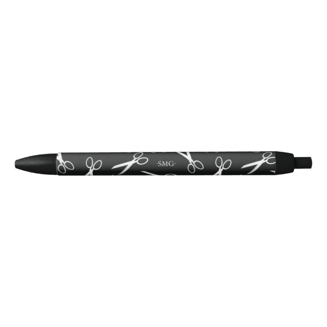 Silver Scissors Pattern Custom Initials Pen (Front)
