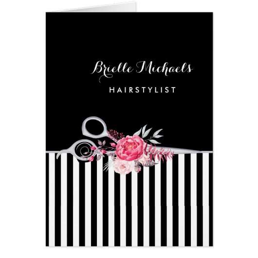 Silver Scissors Stripes Pink Floral Hair Salon (Front)