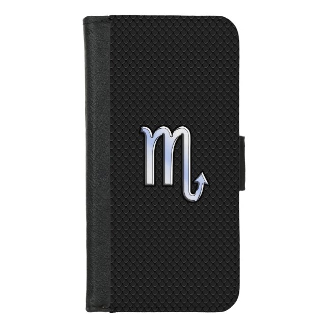 Silver Scorpio Zodiac Sign black snake skin iPhone Wallet Case (Front)
