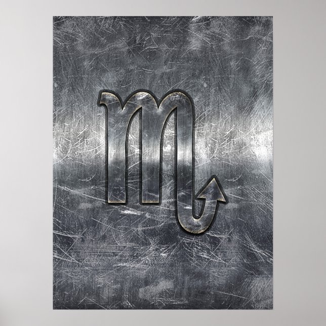 Silver Scorpio Zodiac Sign Distressed Metal Style (Front)