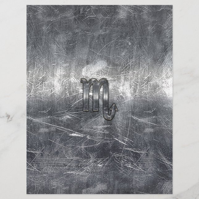 Silver Scorpio Zodiac Sign Distressed Metal Style (Front)