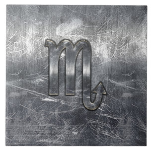 Silver Scorpio Zodiac Sign Distressed Metal Style Ceramic Tile