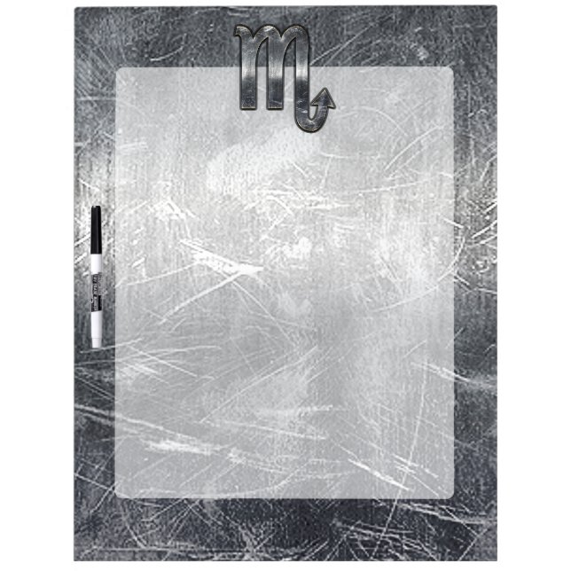 Silver Scorpio Zodiac Sign Distressed Metal Style Dry Erase Board (Front)