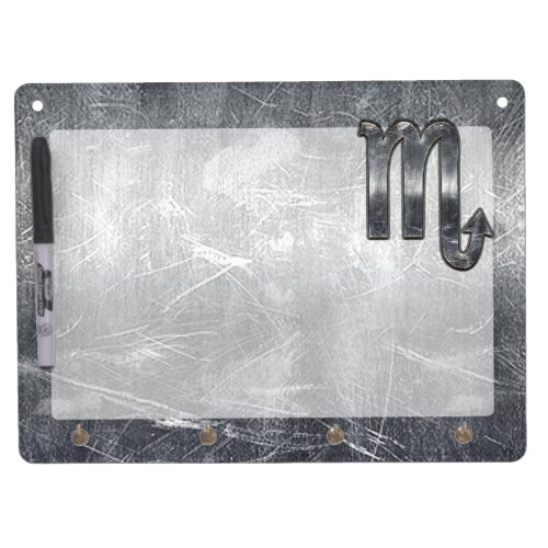 Silver Scorpio Zodiac Sign Distressed Metal Style Dry Erase Board With Keychain Holder