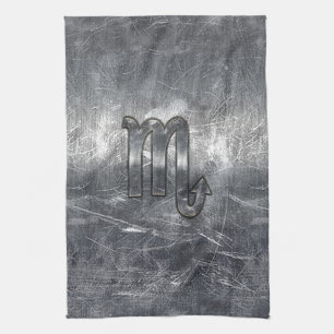 Silver Scorpio Zodiac Sign Distressed Metal Style Towel