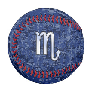 Silver Scorpio Zodiac Sign on Blue Camo Baseball