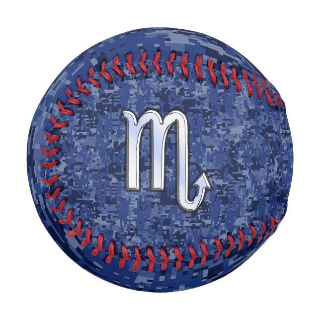 Silver Scorpio Zodiac Sign on Blue Camo Baseball (Front Left)