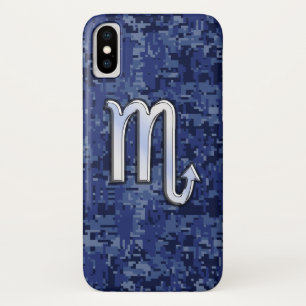 Silver Scorpio Zodiac Sign on Blue Camo iPhone X Case
