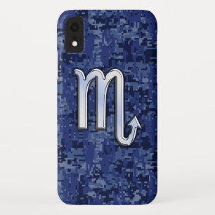 Silver Scorpio Zodiac Sign on Blue Camo iPhone XR Case
