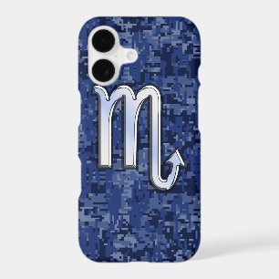 Silver Scorpio Zodiac Sign on Blue Camo iPhone 17 Case