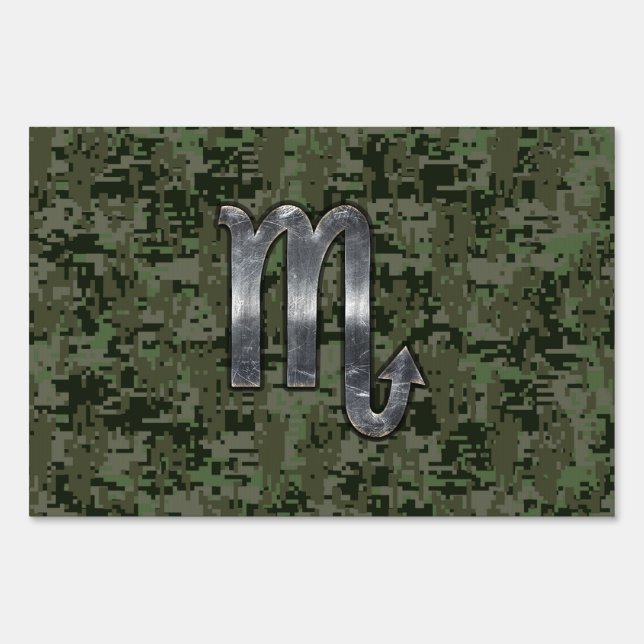 Silver Scorpio Zodiac Sign Woodland Digital Camo (Front)