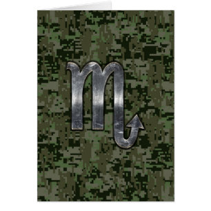Silver Scorpio Zodiac Sign Woodland Digital Camo Cards