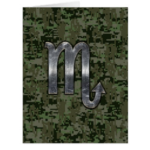 Silver Scorpio Zodiac Sign Woodland Digital Camo Cards
