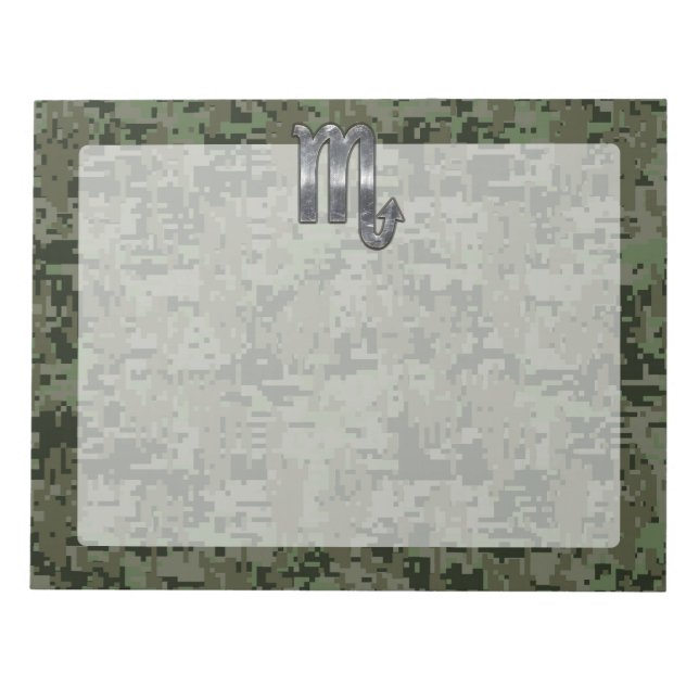 Silver Scorpio Zodiac Sign Woodland Digital Camo Notepad (Front)
