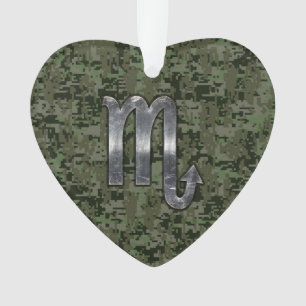 Silver Scorpio Zodiac Sign Woodland Digital Camo Ornament