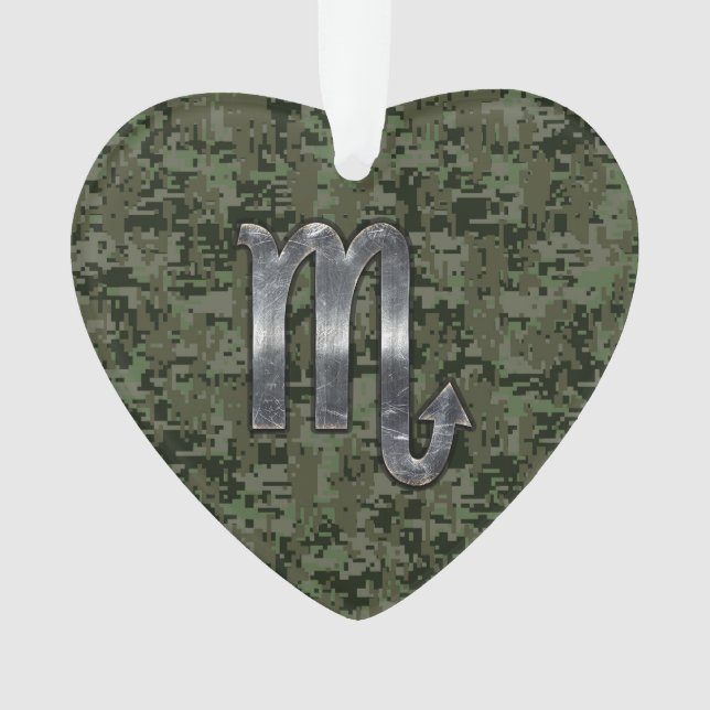 Silver Scorpio Zodiac Sign Woodland Digital Camo Ornament (Front)