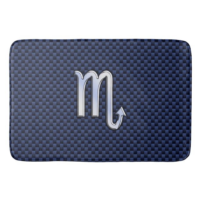 Silver Scorpio Zodiac Symbol Navy Carbon Fiber Bath Mat (Front)