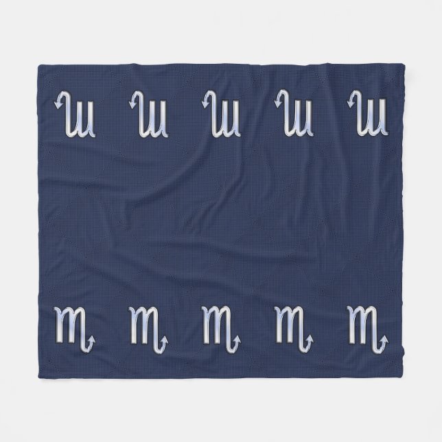 Silver Scorpio Zodiac Symbol Navy Carbon Fiber Fleece Blanket (Front (Horizontal))