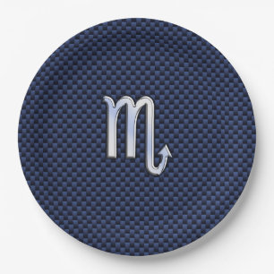 Silver Scorpio Zodiac Symbol Navy Carbon Fiber Paper Plates