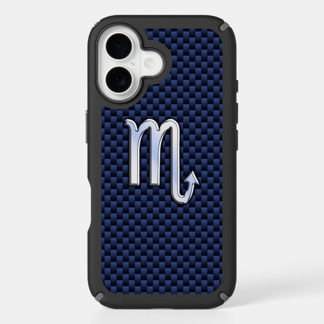 Silver Scorpio Zodiac Symbol Navy Carbon Fiber Speck iPhone Case (Front)