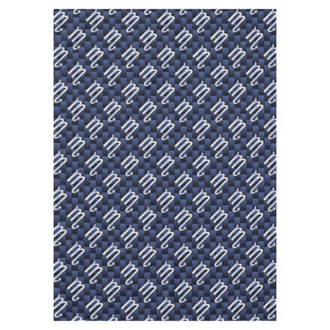 Silver Scorpio Zodiac Symbol Navy Carbon Fiber Tablecloth (Front)