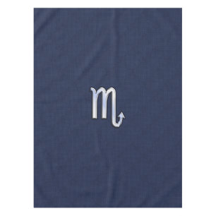 Silver Scorpio Zodiac Symbol Navy Carbon Fiber Tablecloth