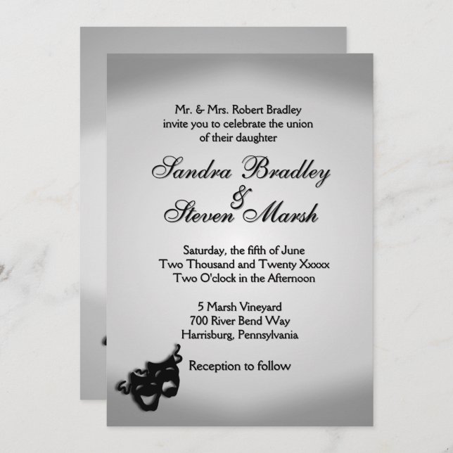 Silver Screen Theater Theme Wedding Invitation (Front/Back)