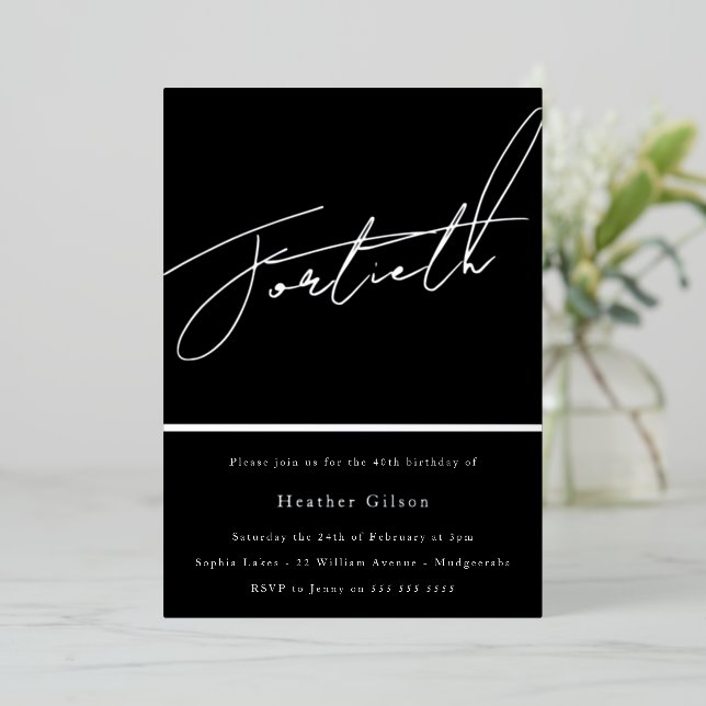 Silver Script 40th Birthday Party Silver Foil Invitation (Standing Front)