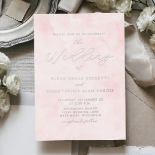 Silver Script Blush Watercolor Wash Wedding Foil Invitation