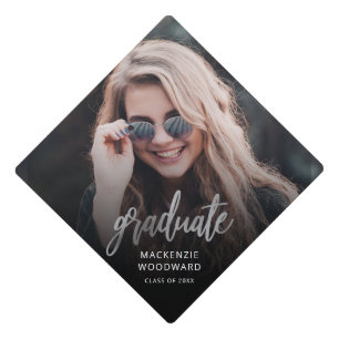 Silver Script Custom Photo Graduation Cap Topper
