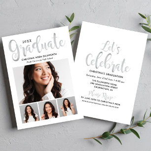 Silver Script Graduate 4 Photo Collage Invitation
