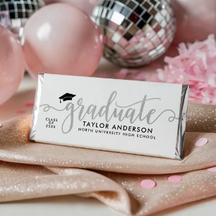 Silver Script Graduate White Graduation Hershey Bar Favors
