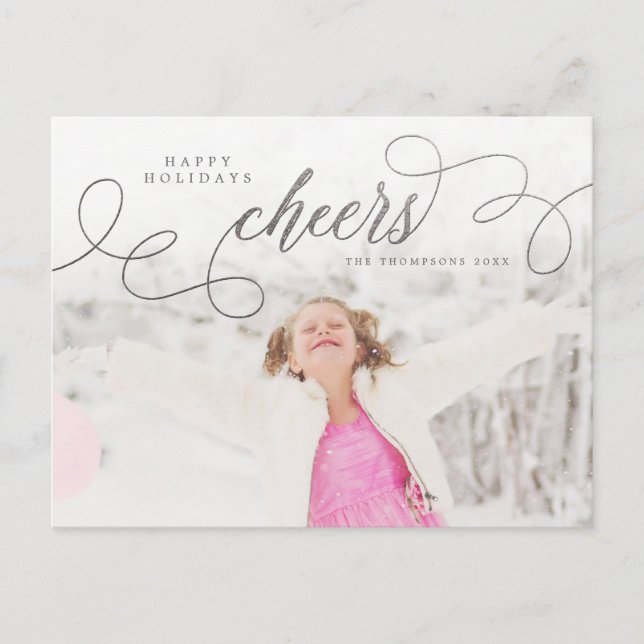 Silver Script Happy Holidays Personalized Photo Postcard (Front)