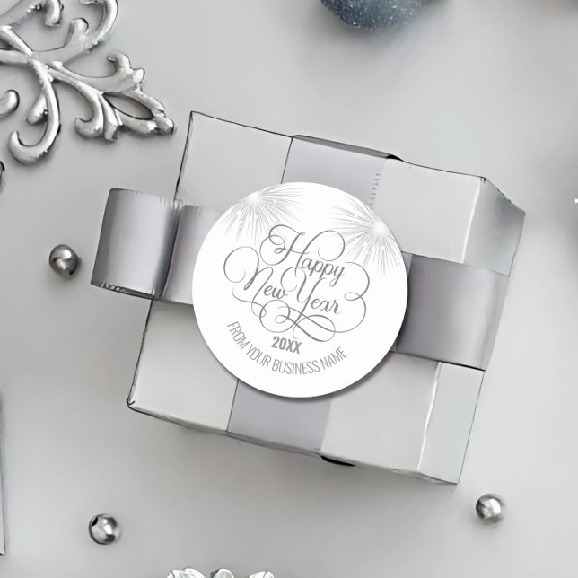 Silver Script Happy New year Classic Round Sticker (Creator Uploaded)