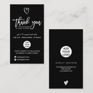Silver script heart black logo order thank you business card