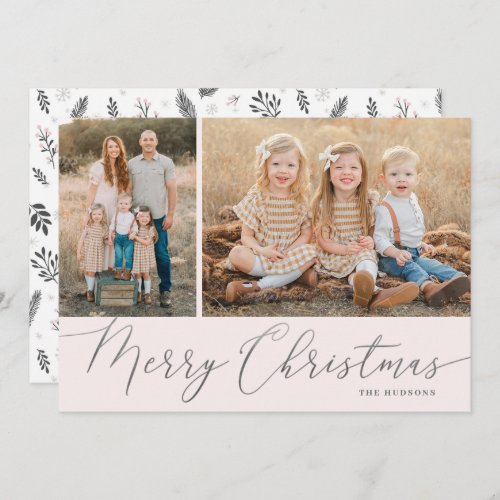 Silver Script Merry Christmas Elegant 2 Photo Holiday Card