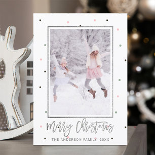 Silver Script Pastel Snow Christmas Photo Holiday Card