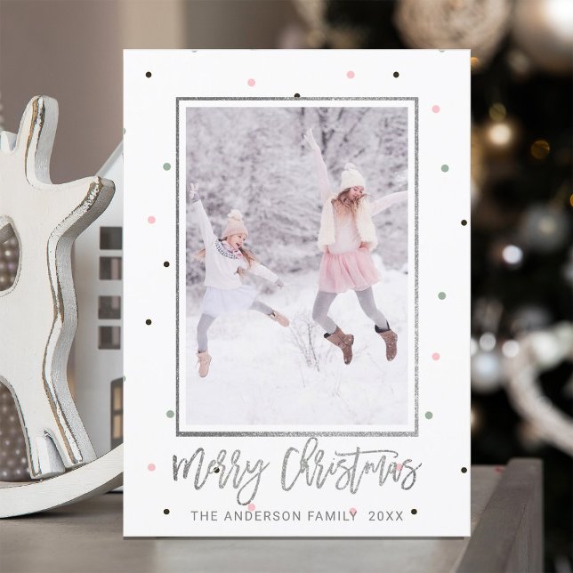 Silver Script | Pastel Snow Christmas Photo Holiday Card (Creator Uploaded)