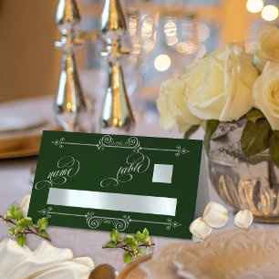 Silver Scroll Border & Calligraphy - Emerald Place Card