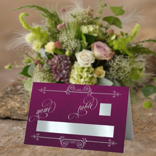 Silver Scroll Border & Calligraphy - Plum Place Card