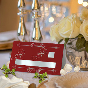 Silver Scroll Border & Calligraphy - Red Place Card