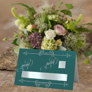 Silver Scroll Border & Calligraphy - Teal Place Card