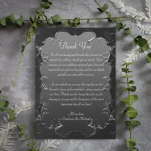 Silver Scrolls Vintage Gray Wedding Thank You