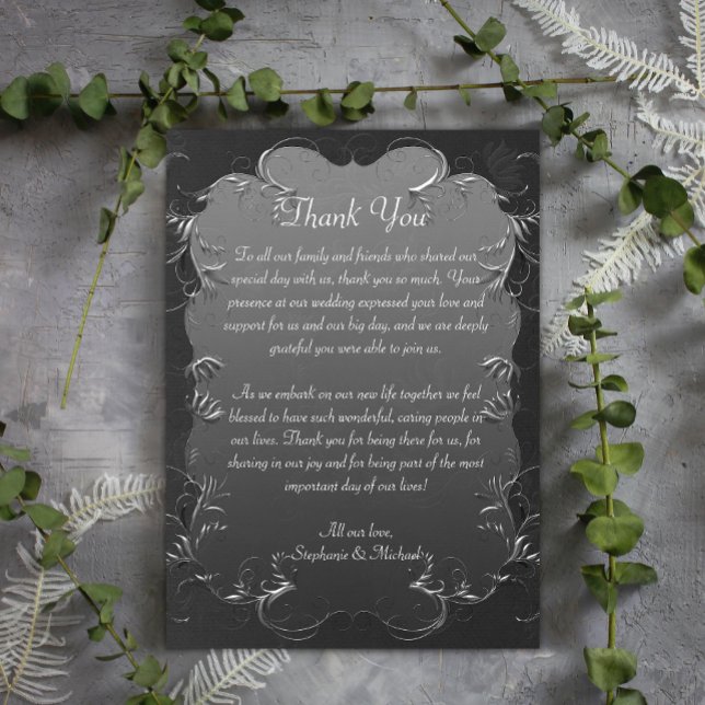 Silver Scrolls Vintage Gray Wedding Thank You Card (Creator Uploaded)