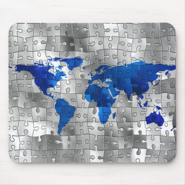 Silver Sea Blue Continents 3D Effect Mouse Pad (Front)
