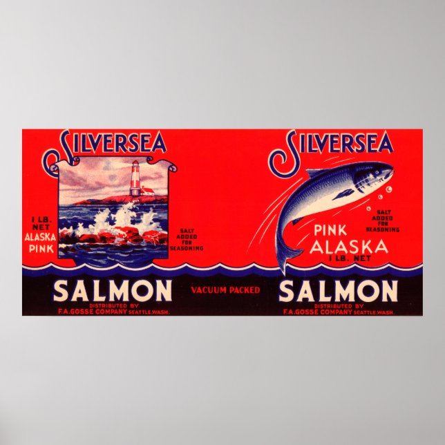 Silver Sea Brand Salmon Label- Seattle, WA Poster (Front)