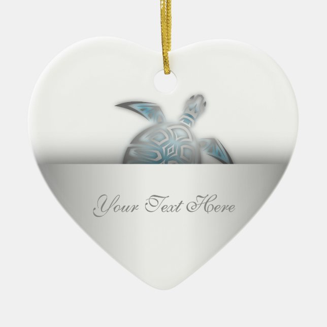 Silver Sea Turtle Animal Ceramic Ornament (Front)