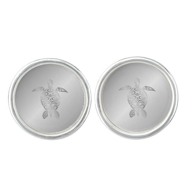 Silver Sea Turtle Animal Coastal Cufflinks (Front)