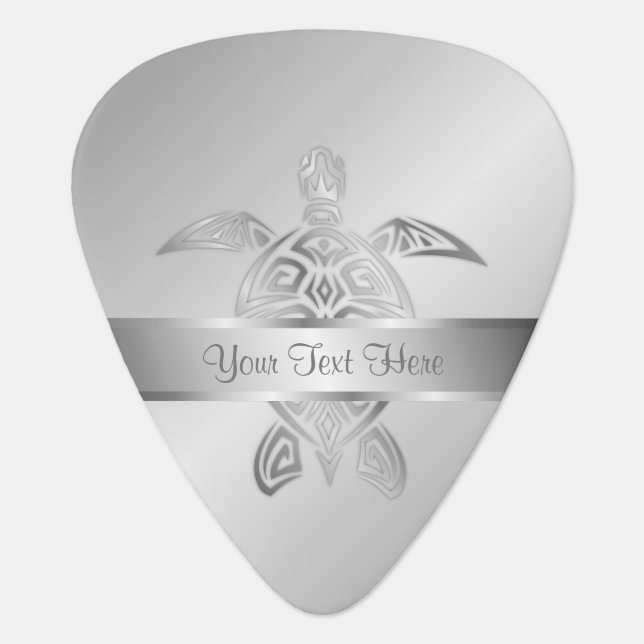Silver Sea Turtle Animal Guitar Pick (Front)