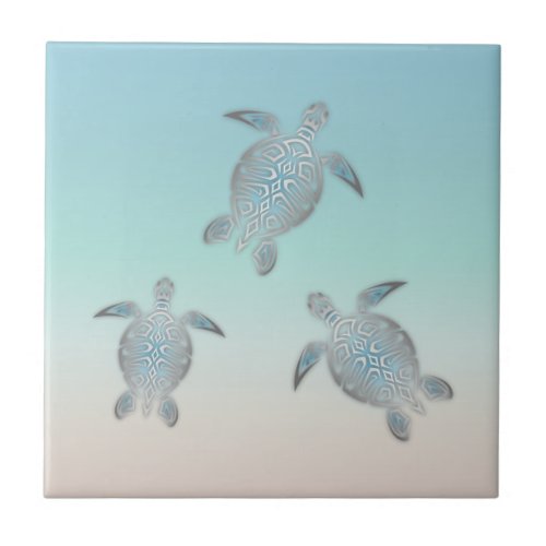 Silver Sea Turtle Beach Ceramic Tile